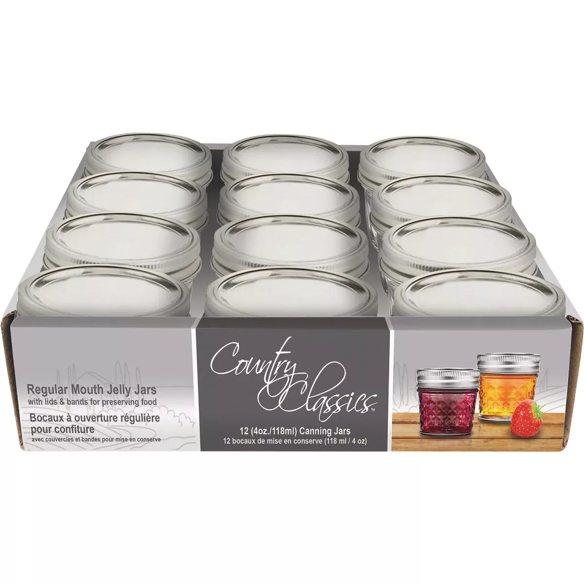 Country Classics 1/4 Pt. Regular Mouth Quilted Jelly Jar (12-Pack)
