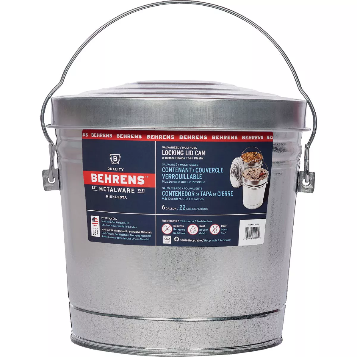 Behrens 6 Gal. Galvanized Locking Lid Trash Can with Lid