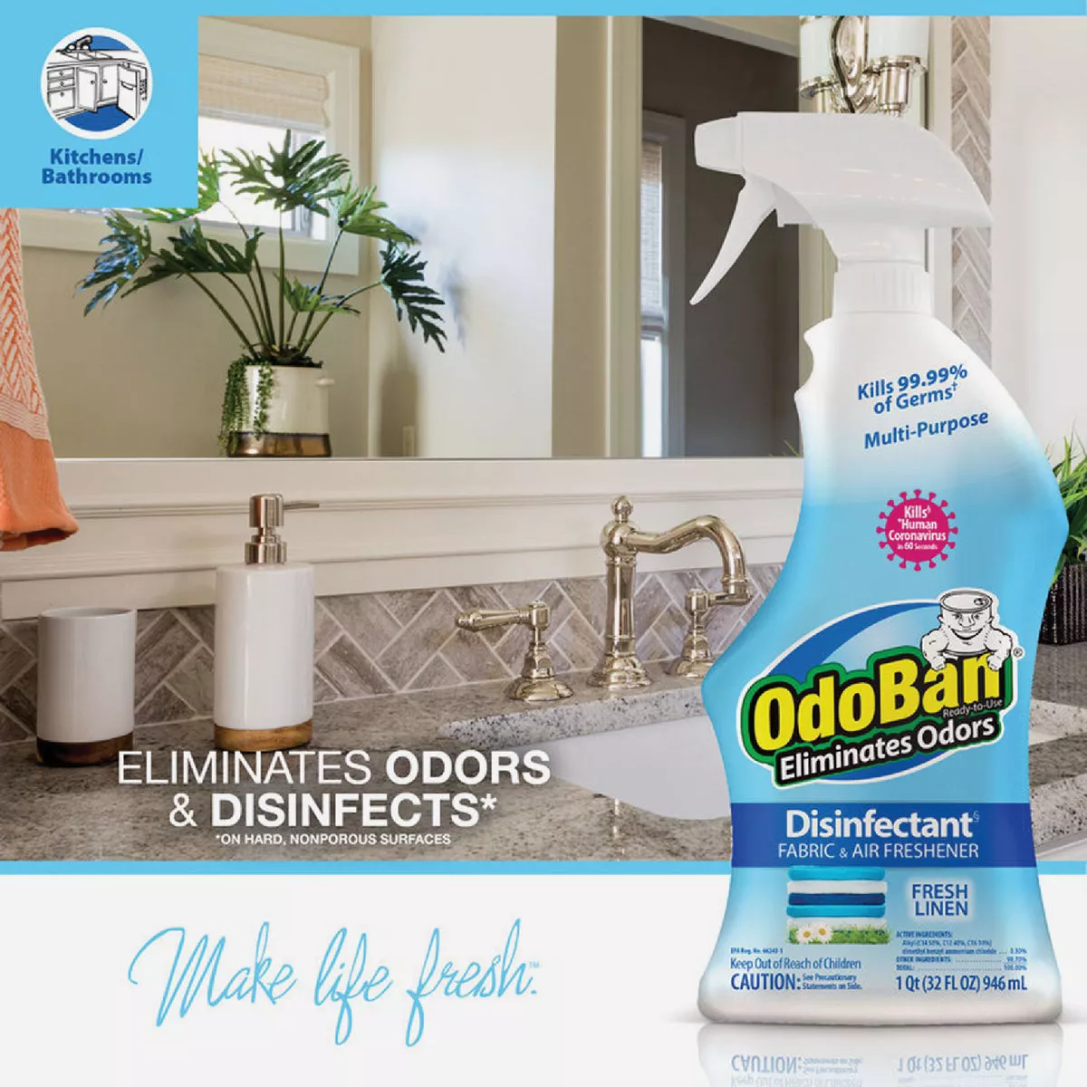 OdoBan 32 Oz. Fresh Linen Multi-Purpose Fabric & Air Freshener Disinfectant Spray - photo 3