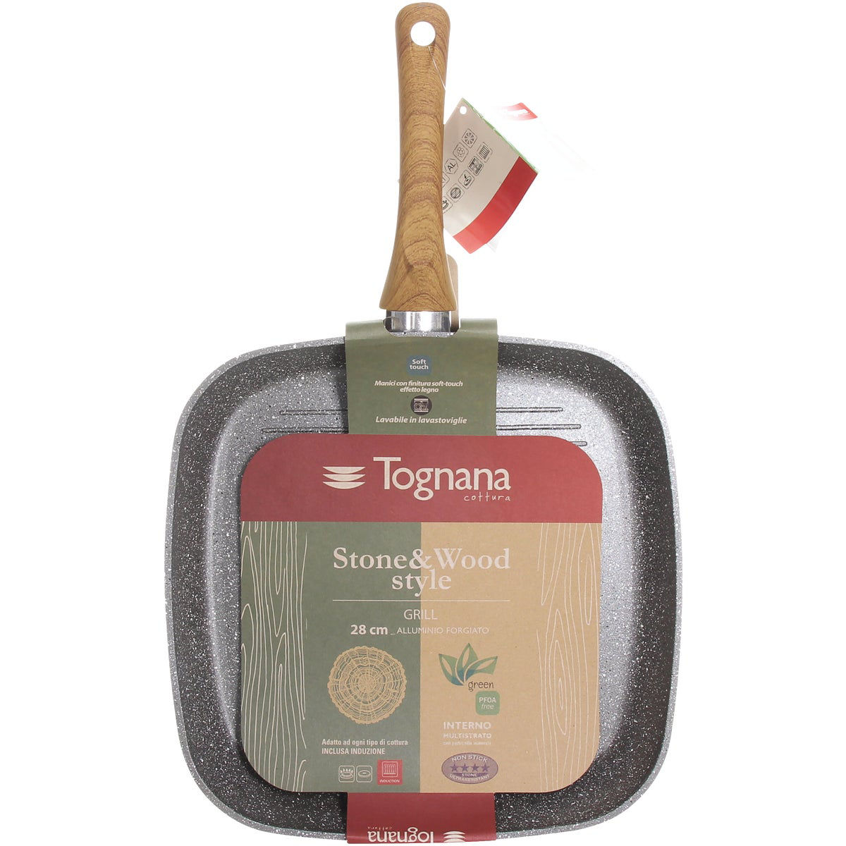 Tognana 11 In. Wood/Stone Gray Metallic Grill Pan - People's