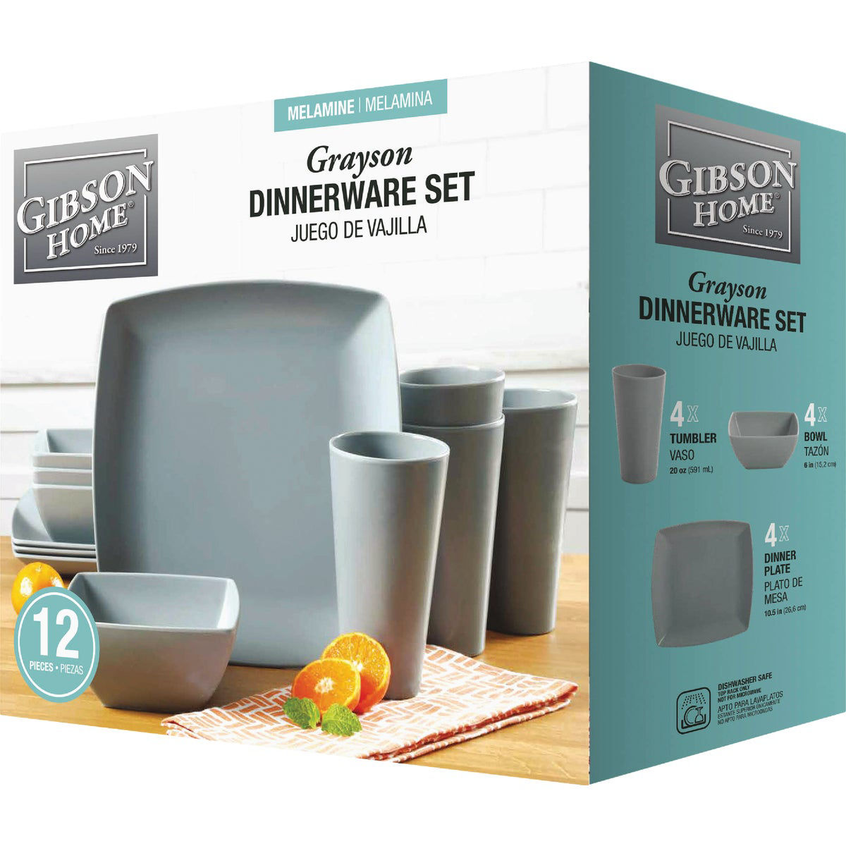 Gibson Home Grayson Gray Square Dinnerware Set (12Piece) Do it Best