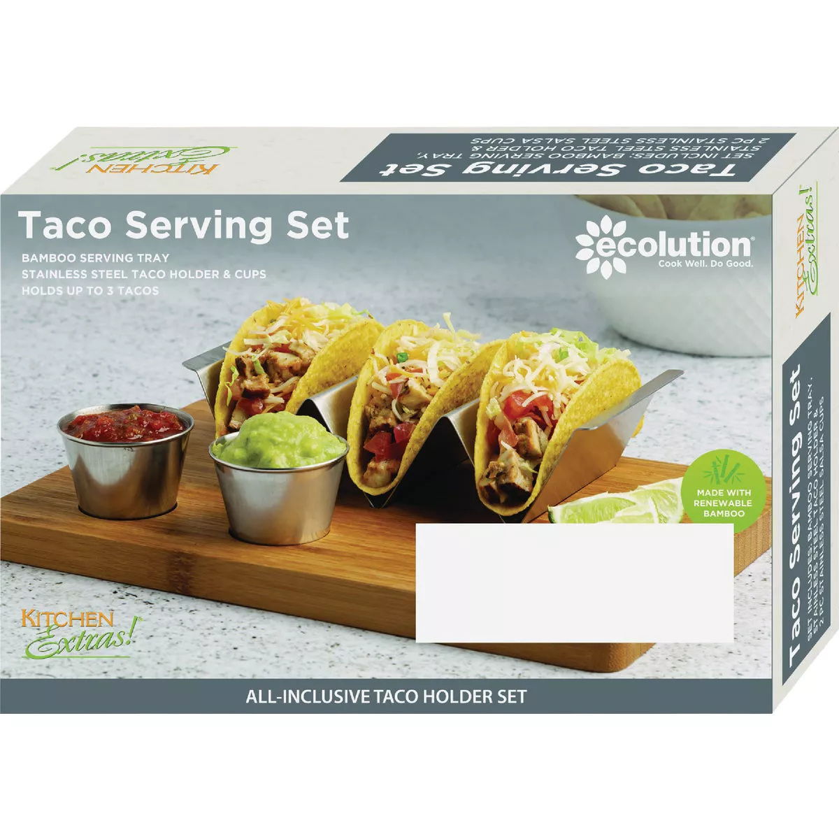 Ecolution Kitchen Extras Bamboo Wood Taco Board With Taco Holder & 2 Cups - photo 2