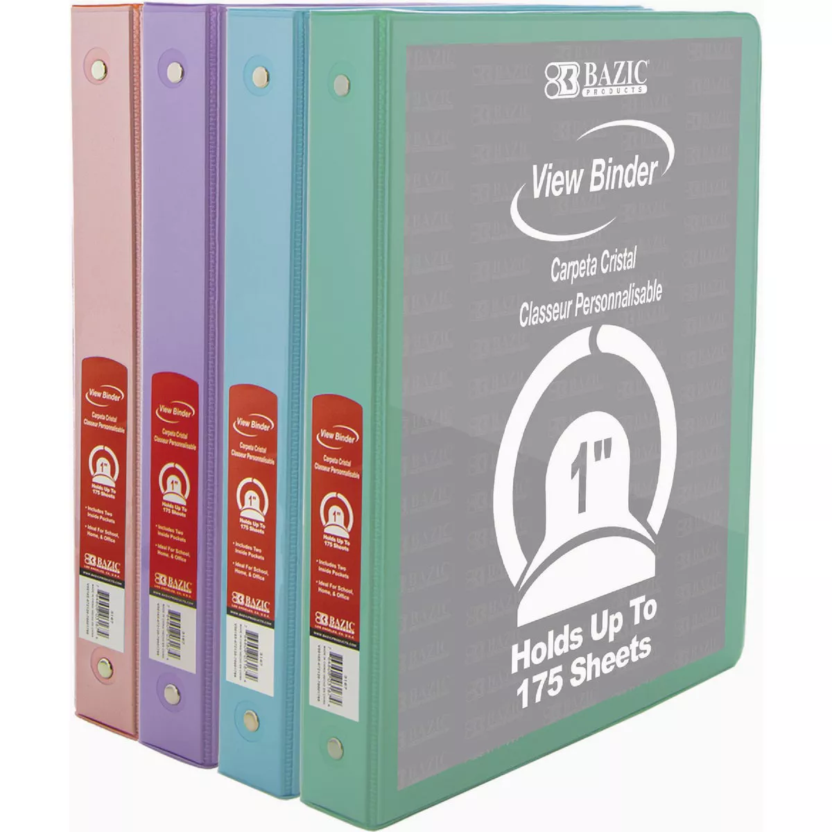 BAZIC 1 In. Asst. Pastel Color 3-Ring View Binder with 2-Pockets