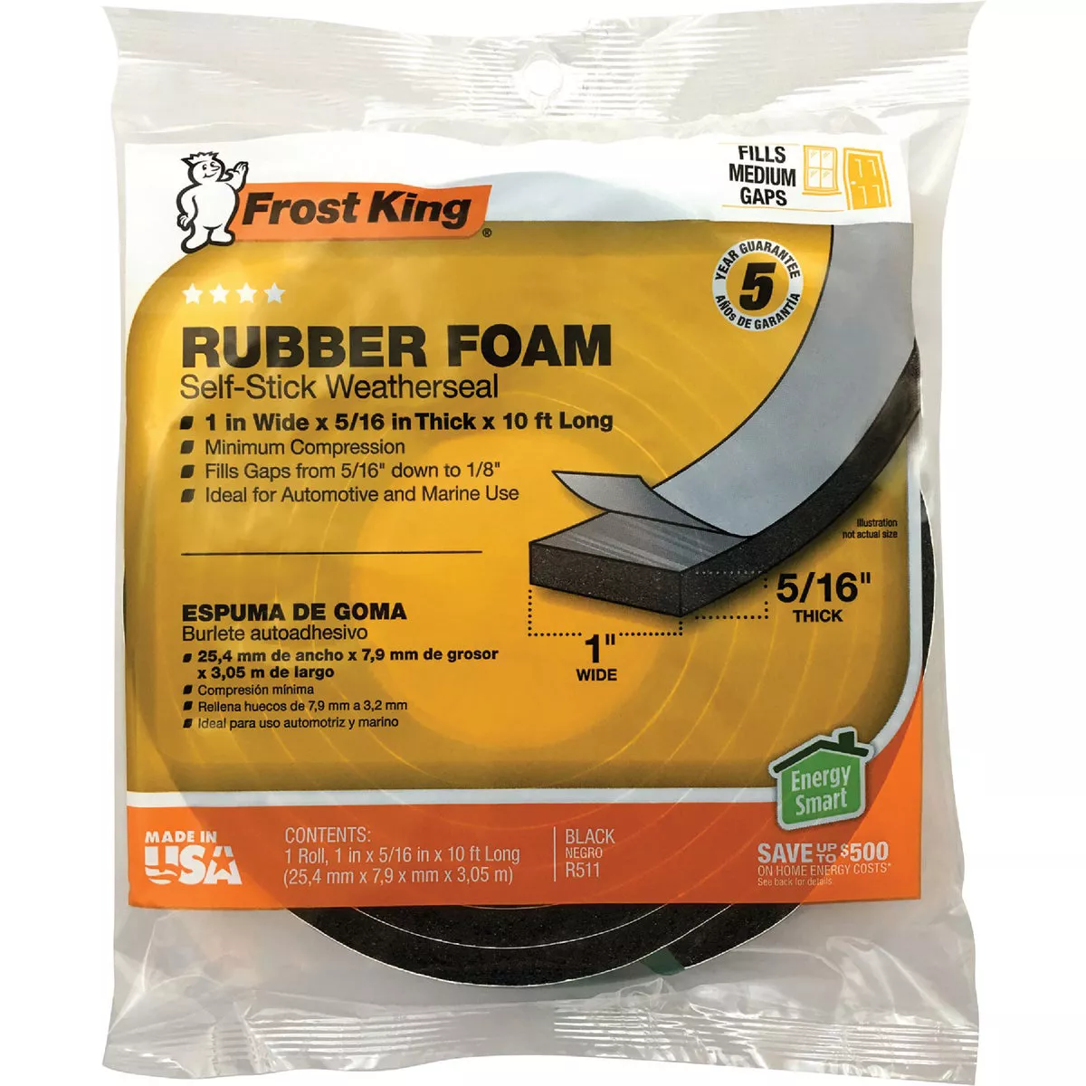 Frost King's 1 In. x 5/16 In. x 10 Ft. Black Rubber Foam Weatherseal Tape