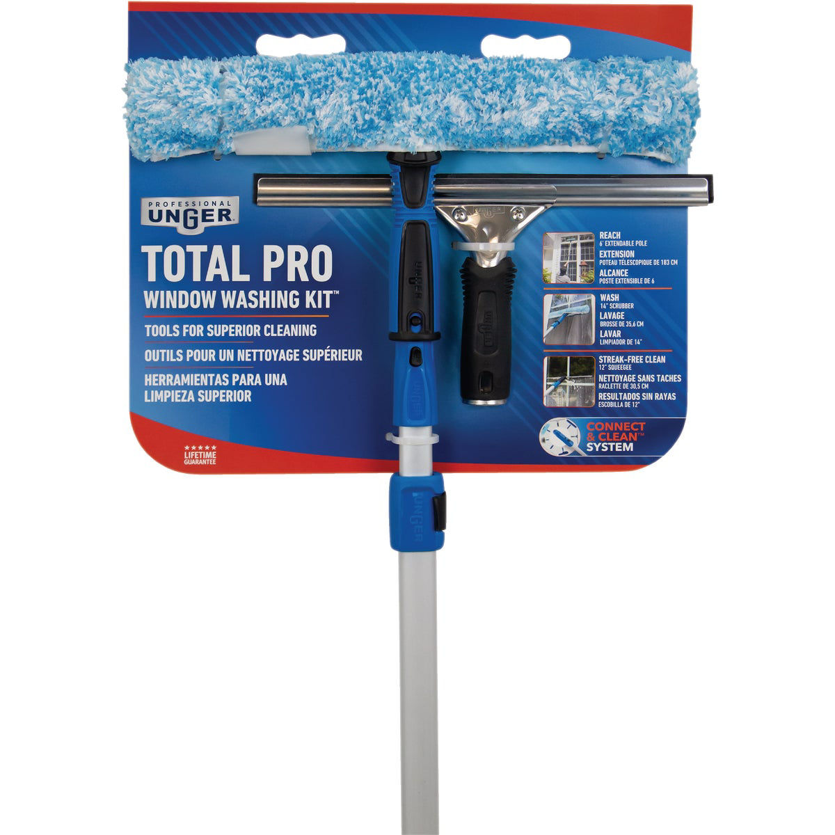 Unger Professional Tergivetro 30cm Con Gomma Di Ricambio - Acciaio Inox, Impugnatura Comfort
