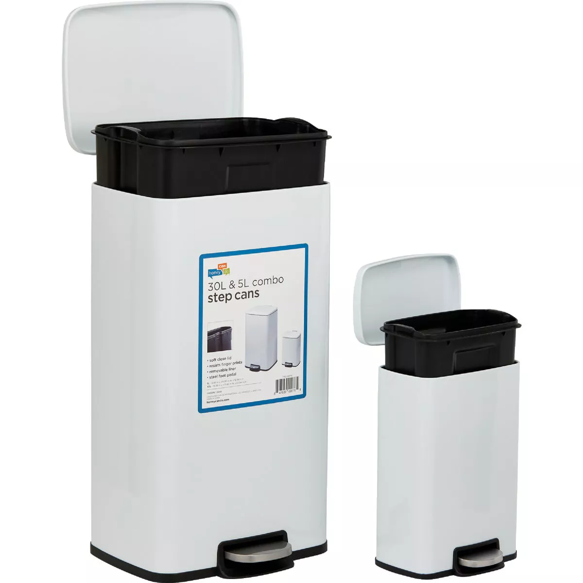 Honey Can Do 7.92 Gal. & 1.3 Gal. White Stainless Steel Trash Cans (2-Count) - photo 4