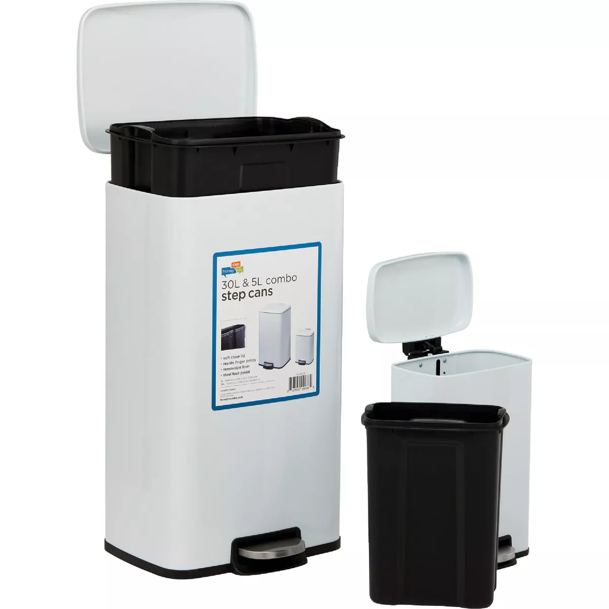 Honey Can Do 7.92 Gal. & 1.3 Gal. White Stainless Steel Trash Cans (2-Count) - photo 5