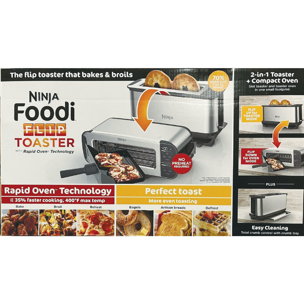  Ninja ST101 Foodi 2-in-1 Flip Toaster, 2-Slice Capacity,  Compact Toaster Oven, Snack Maker, Reheat, Defrost, 1500 Watts, Stainless  Steel, 6 Functions : Everything Else