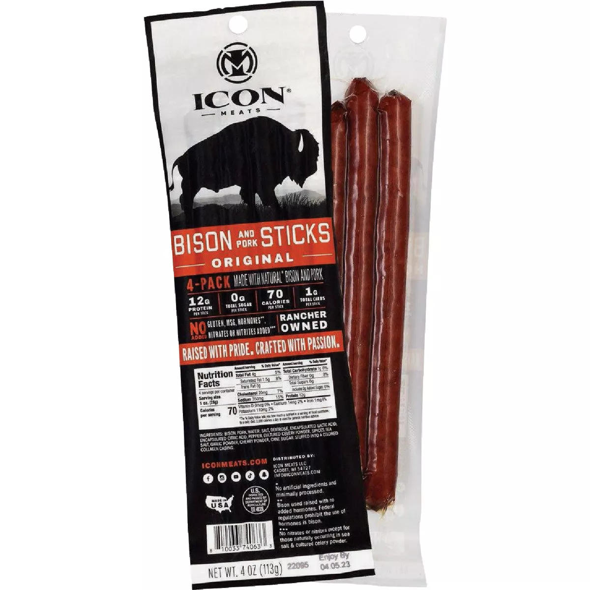 Icon 4 Oz. Original Bison Stick Jerky (4-Pack)