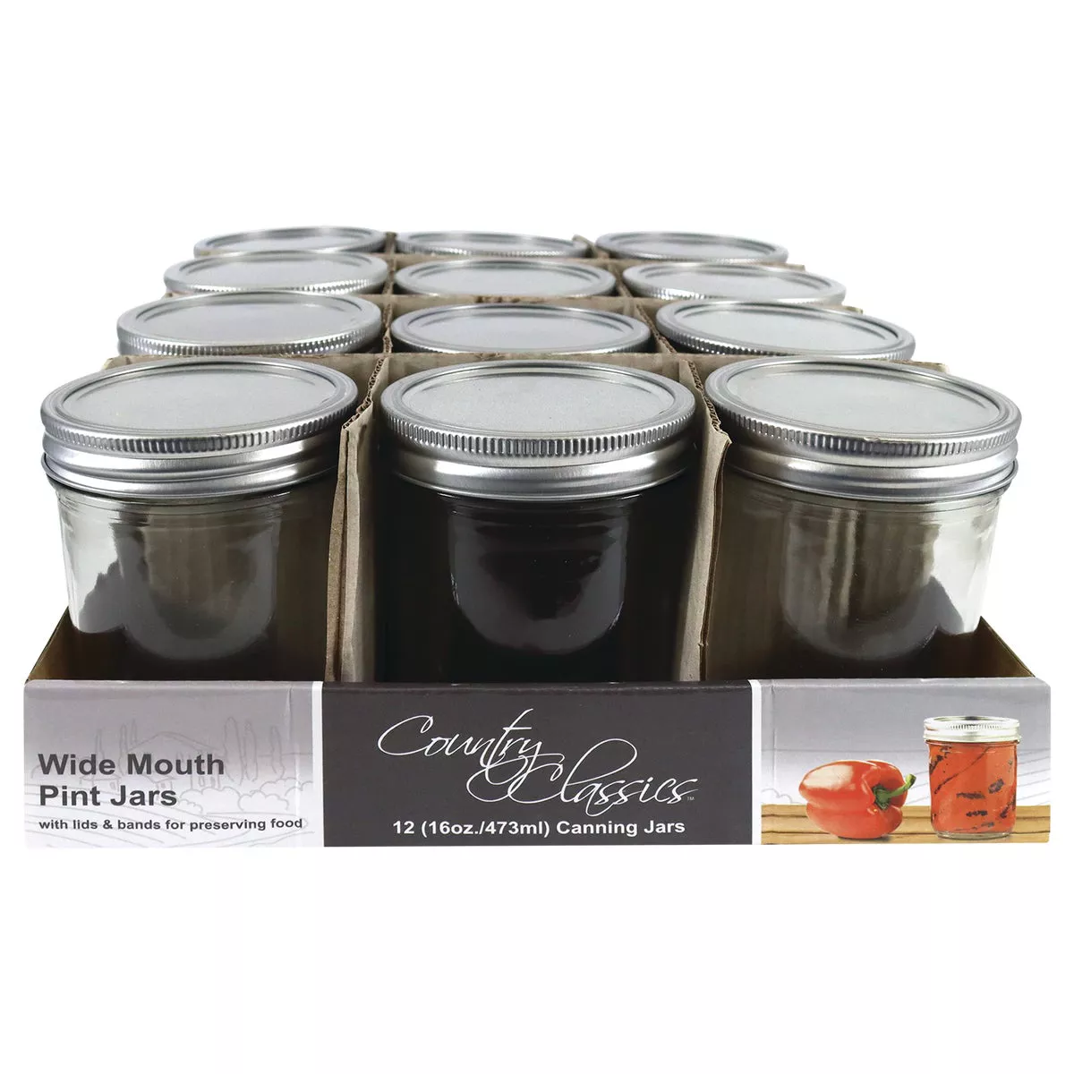 Country Classics Pint Size Wide Mouth Canning Jar (12-Pack)