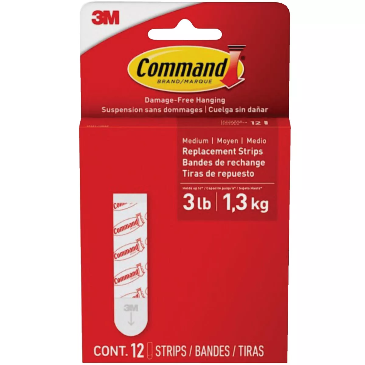 3M Command Medium Adhesive Strips, White, 9 Strips
