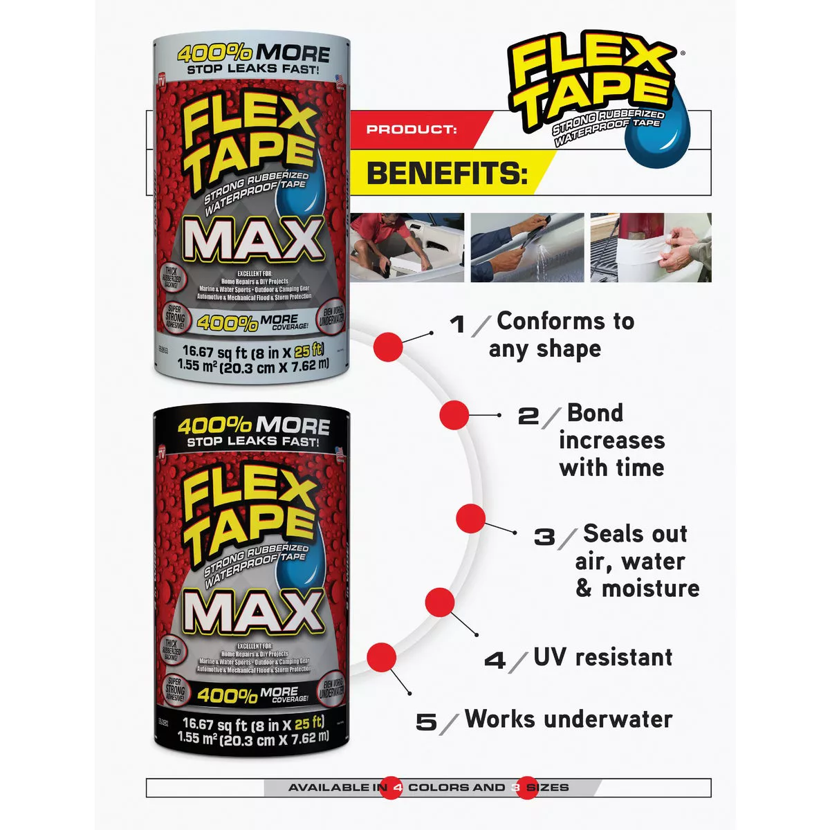 Flex Tape Max 4 In. x 25 Ft. Repair Tape, Black - photo 5