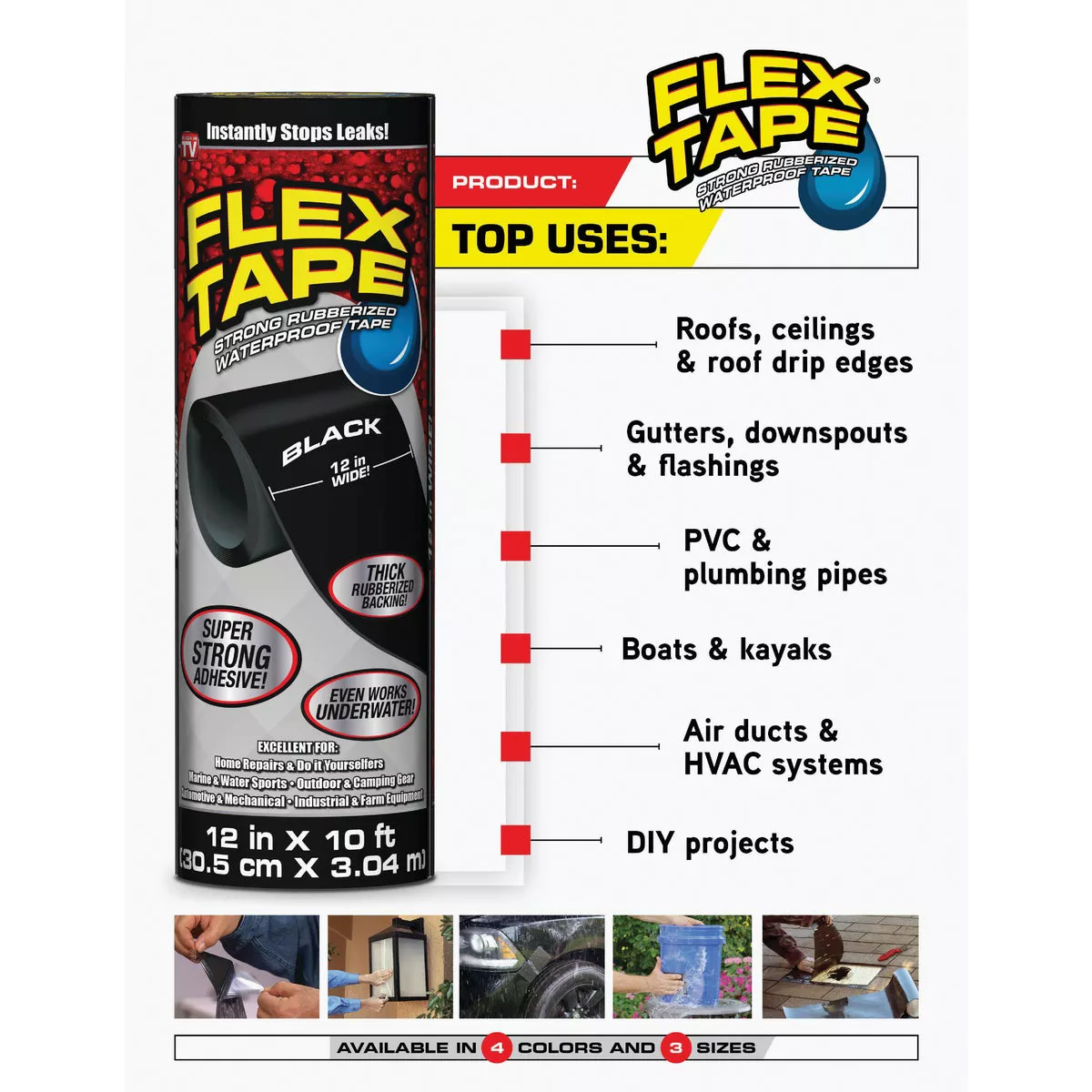 Flex Tape Max 4 In. x 25 Ft. Repair Tape, Black - photo 6