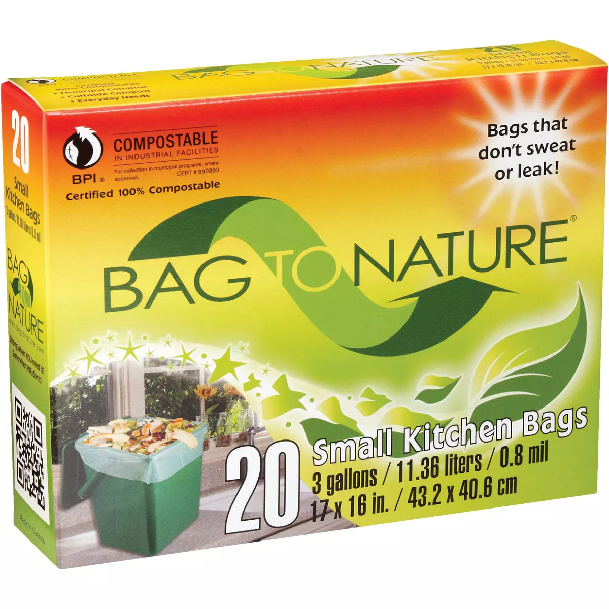 Bag-To-Nature 3 Gal. Compostable Green Trash Bag (20-Count) - photo 2
