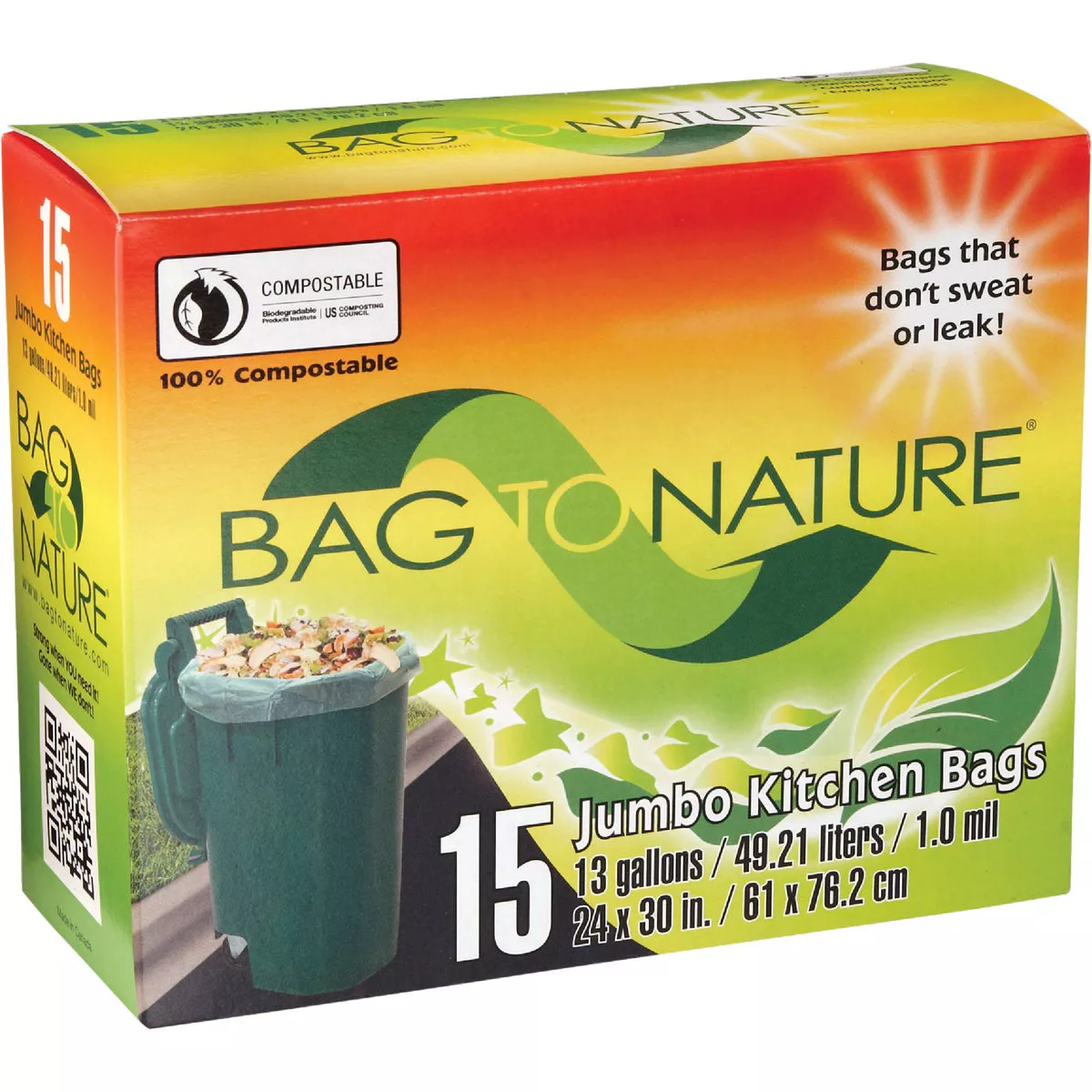 Bag-To-Nature 13 Gal. Compostable Green Trash Bag (15-Count) - photo 2
