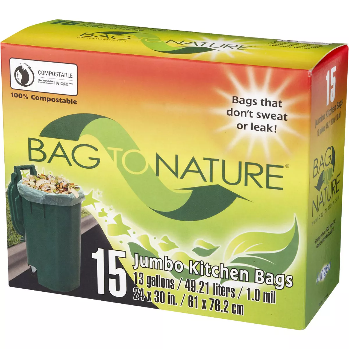 Bag-To-Nature 13 Gal. Compostable Green Trash Bag (15-Count) - photo 3