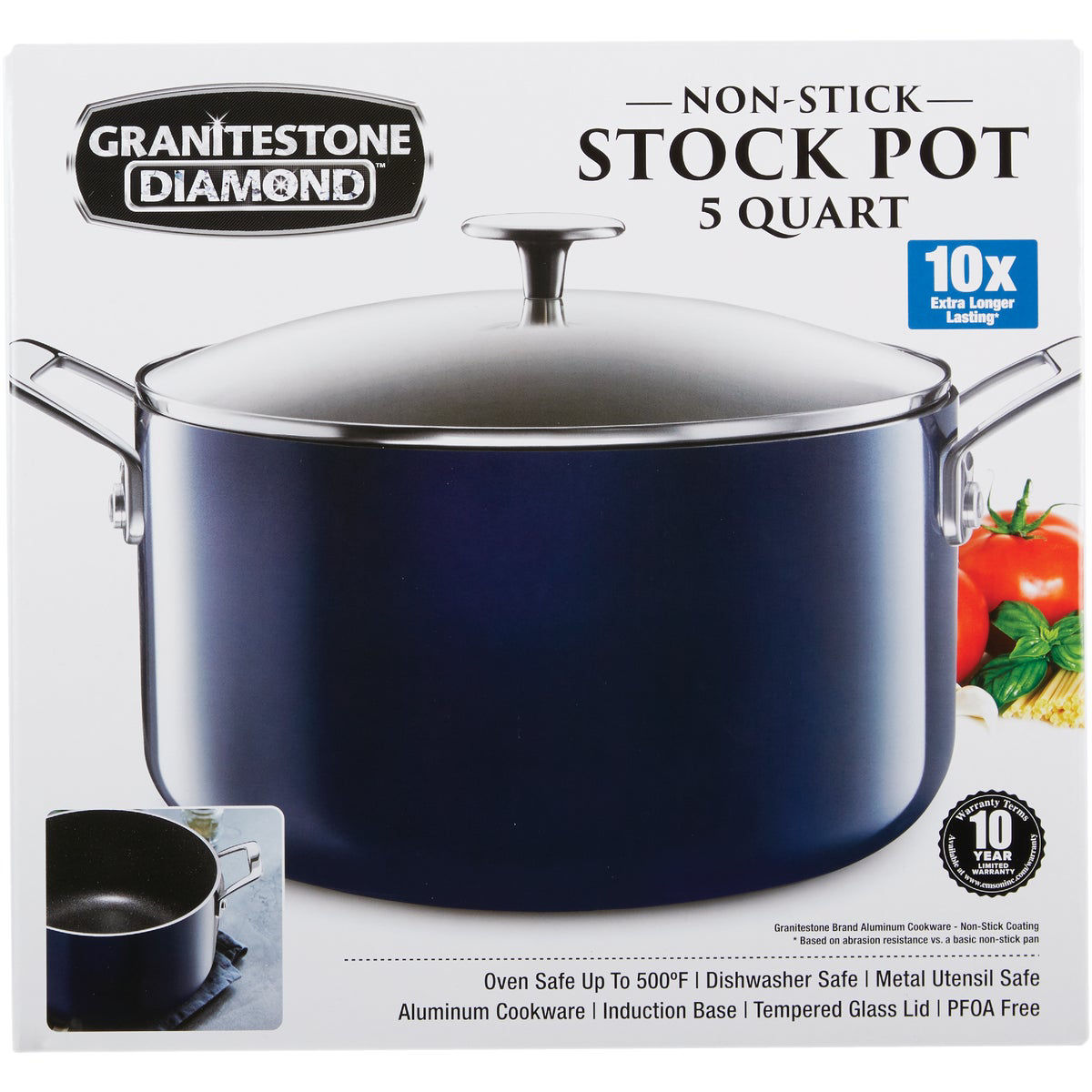 Granitestone 5 Quart Nonstick Aluminum Stock Pot with Tempered Glass Lid, Oven & Dishwasher Safe Color: Blue 7504