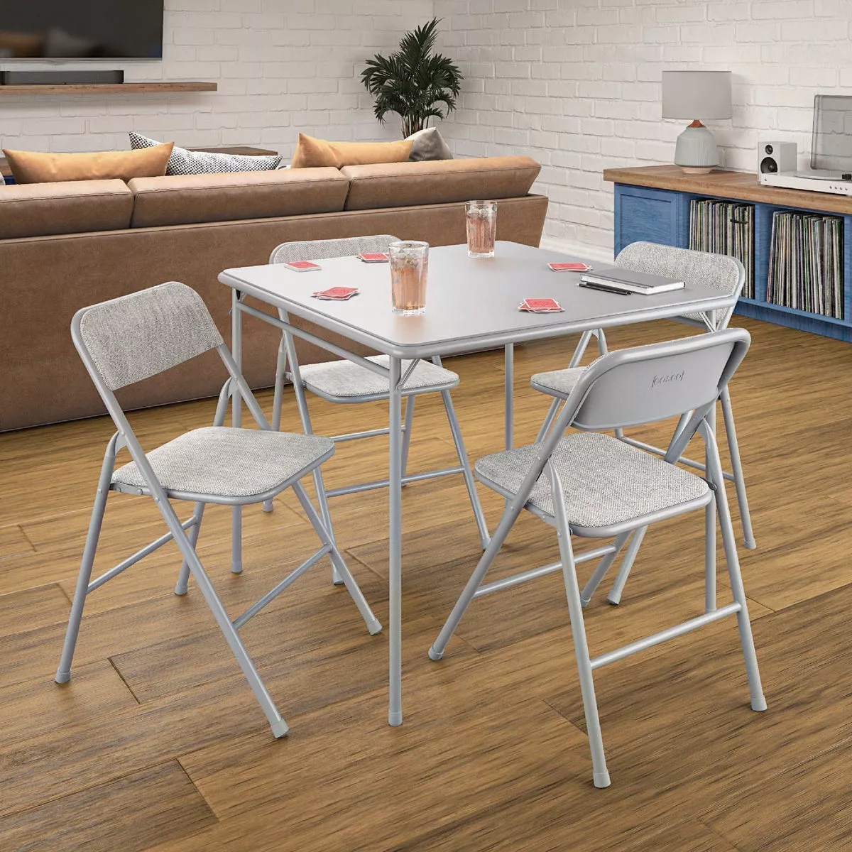 COSCO Gray Folding Vinyl Table and Fabric Chair Set (5-Piece) - photo 4