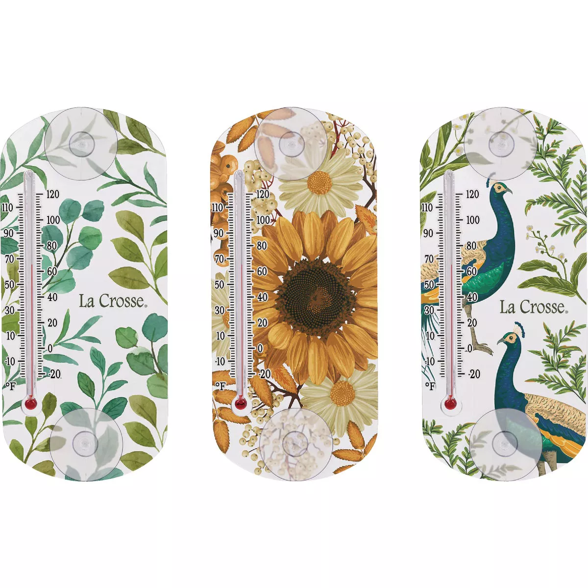 La Crosse Technology 8 In. Suction Capillary Assorted Thermometers - Daisy, Leaves & Peacock