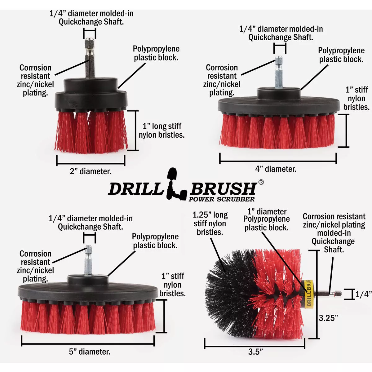 Drillbrush Patio & Garden Stiff Red Drill Brush (4 Piece) - photo 4