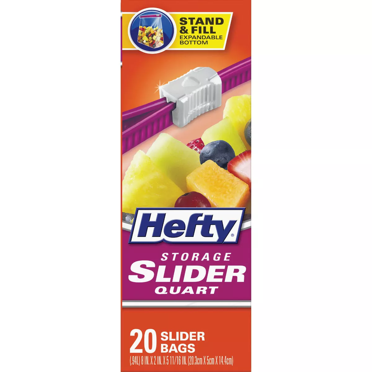 Hefty 1 Qt. Slider Food Storage Bag (20-Count) Stand & Fill Expandable Bottom