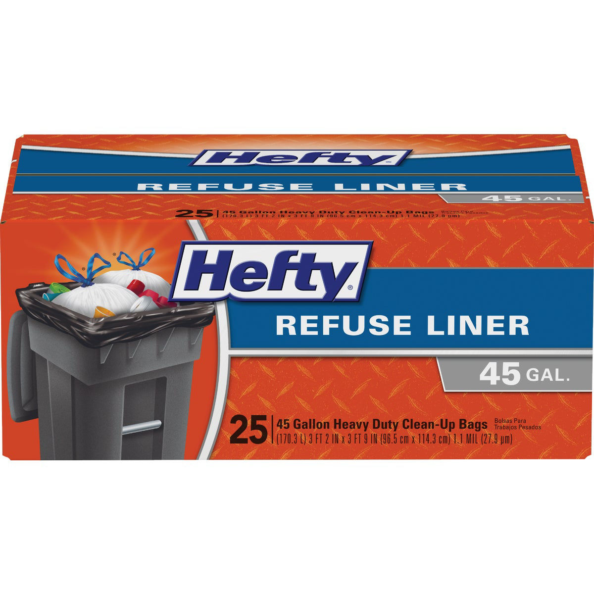 Hefty Refuse Liner 45 Gallon Black Trash Bags, 25-Count
