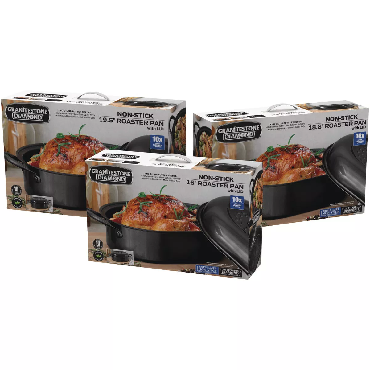 GraniteStone Diamond 16 In. Non-Stick Covered Roaster Pan - photo 3