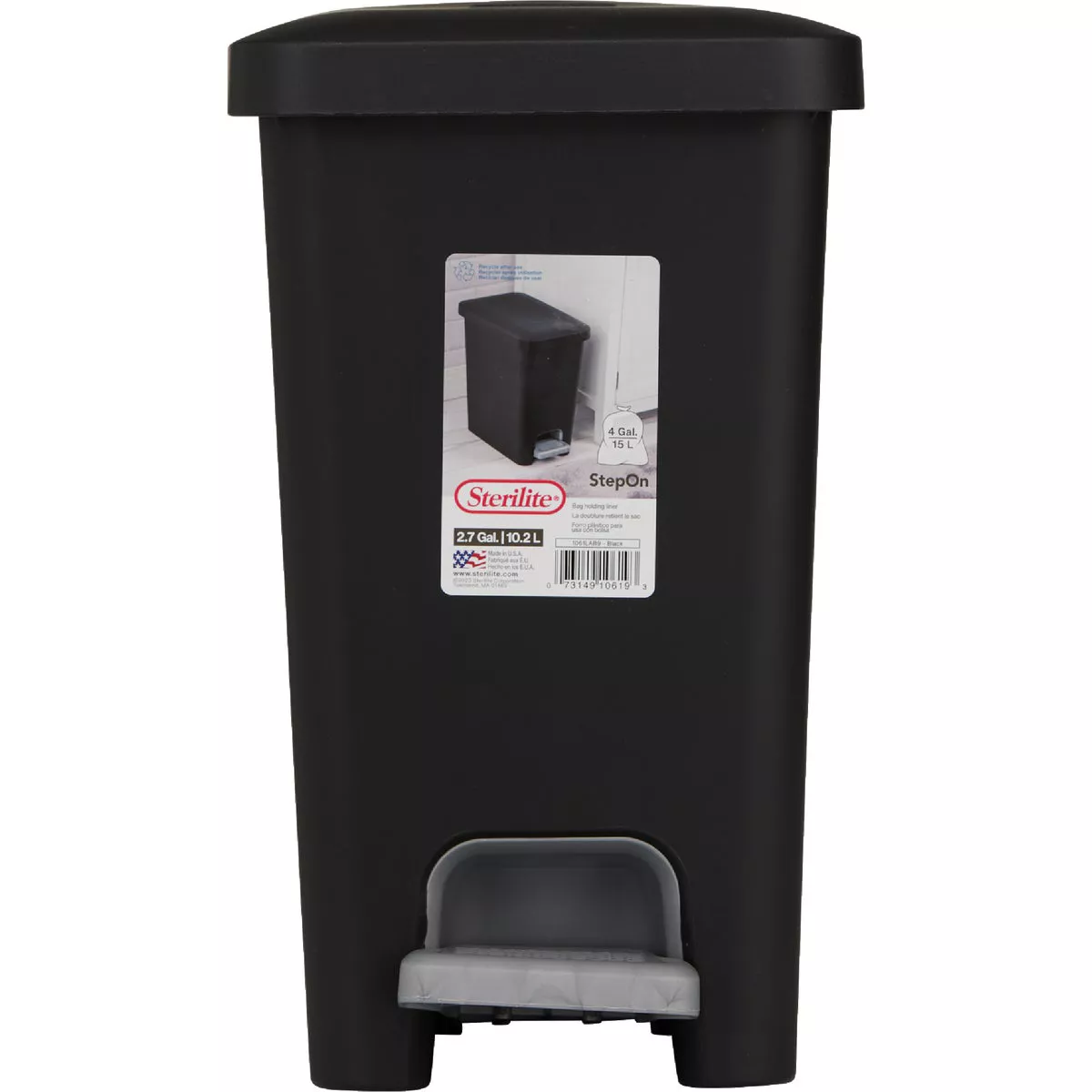 Sterilite 2.7 Gal. Black Rectangular Step-on Wastebasket - photo 2