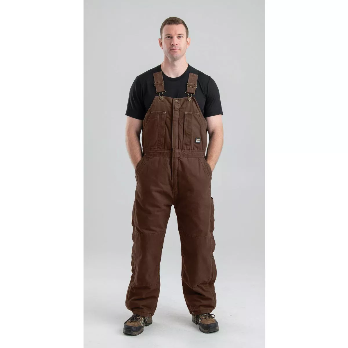 Berne Men's Large Short Bark Heartland Insulated Washed Duck Bib Overalls