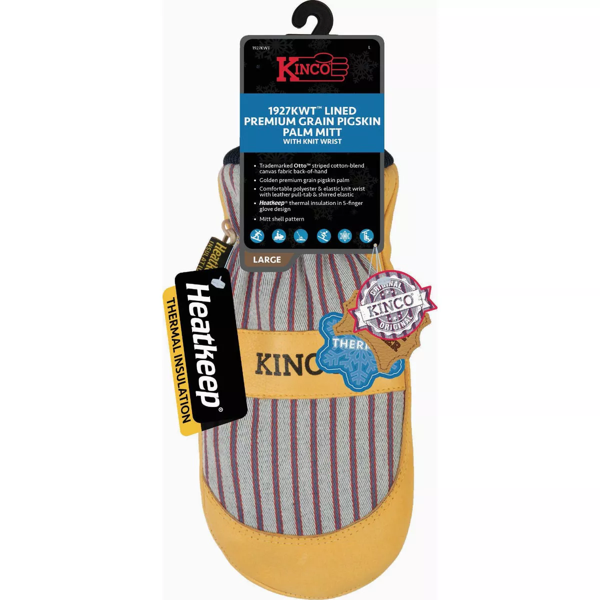 Kinco Men's Medium Lined Premium Grain Pigskin Palm Mitt with Knit Wrist