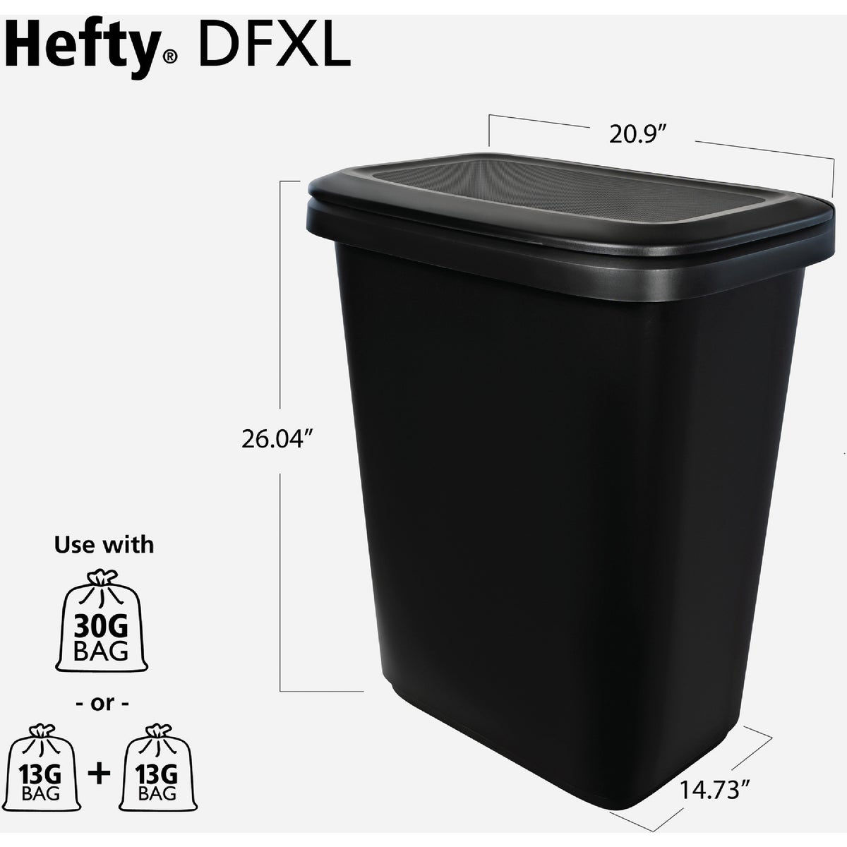 Hefty 20.4 Gal Dual Function XL Divided Kitchen Trash Can – Black, Plastic, 2-Bag Ready