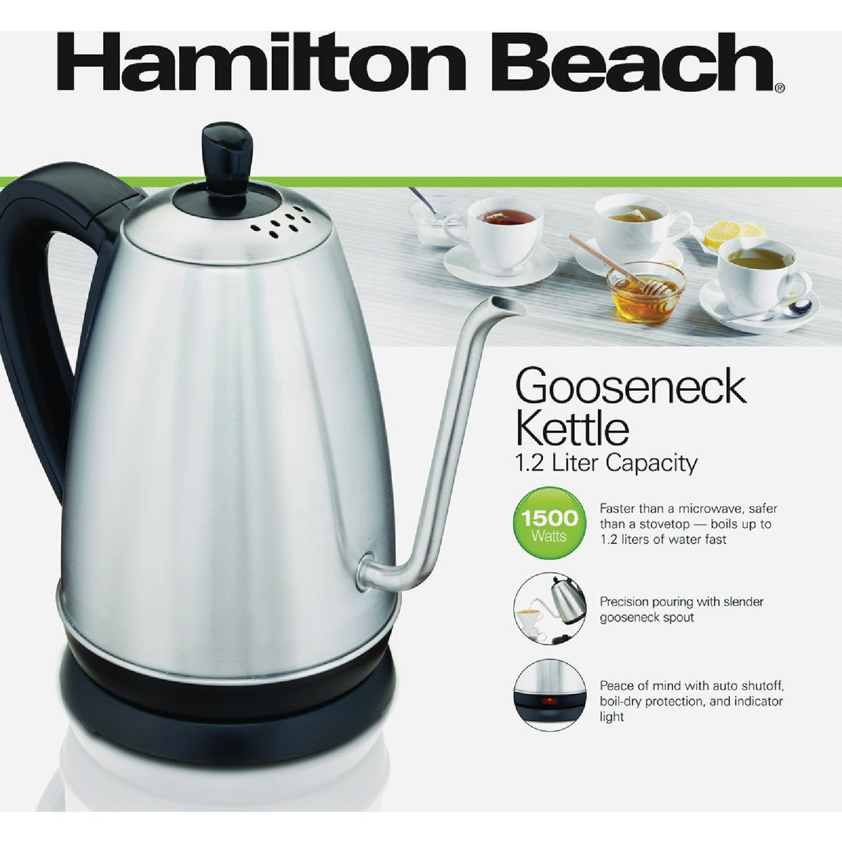 Hamilton Beach Gooseneck Kettle, 1.2 Liter Capacity, Stainless Steel, 40899  