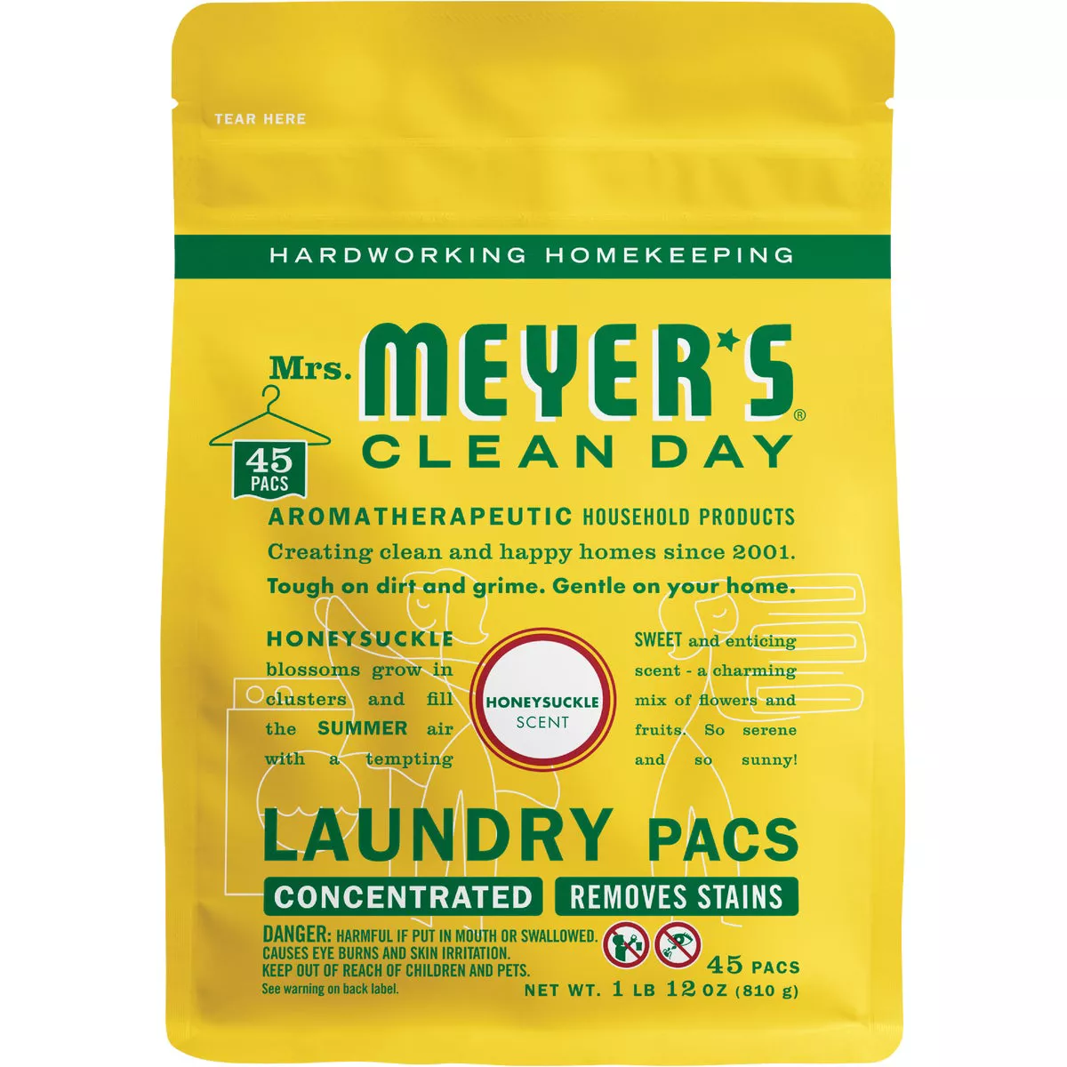 Mrs. Meyer's 45 Load Honeysuckle Clean Day Laundry Pod Detergent