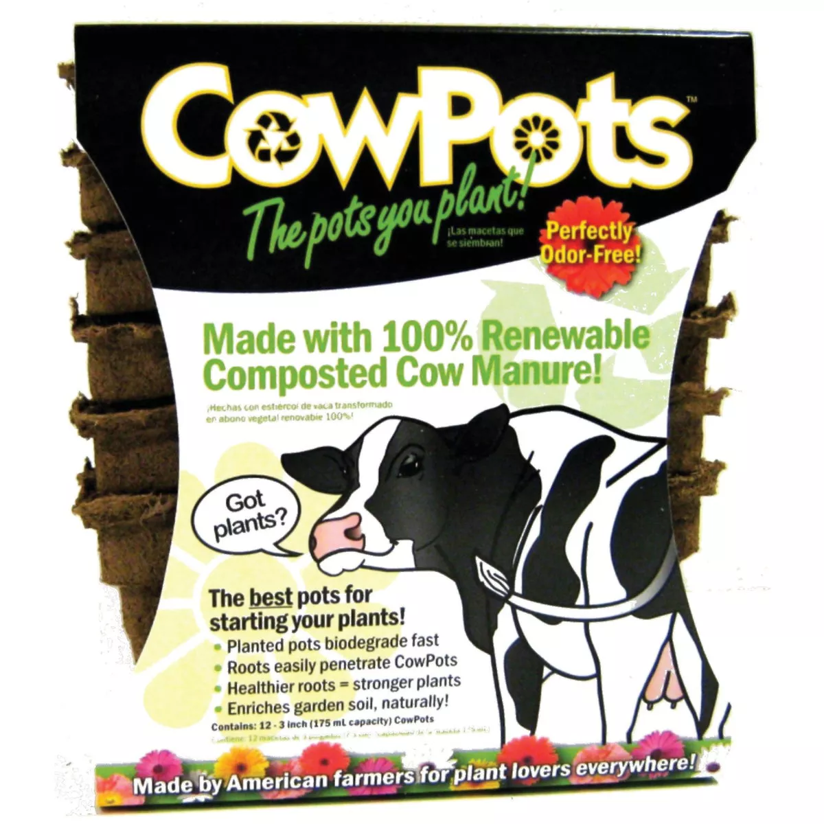 Summit CowPots #3 Square Cow Manure Grow Pot (12-Pack)