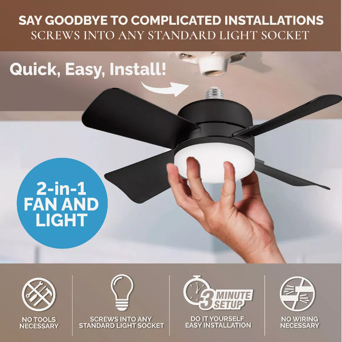 Bell+Howell Black Ceiling Socket Fan/Light - photo 5