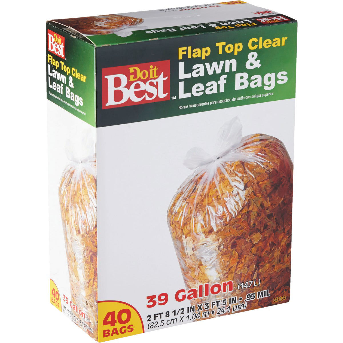 Basic Lawn & Leaf Trash Bags, Flap Tie, 39 Gallon, 10 Bags