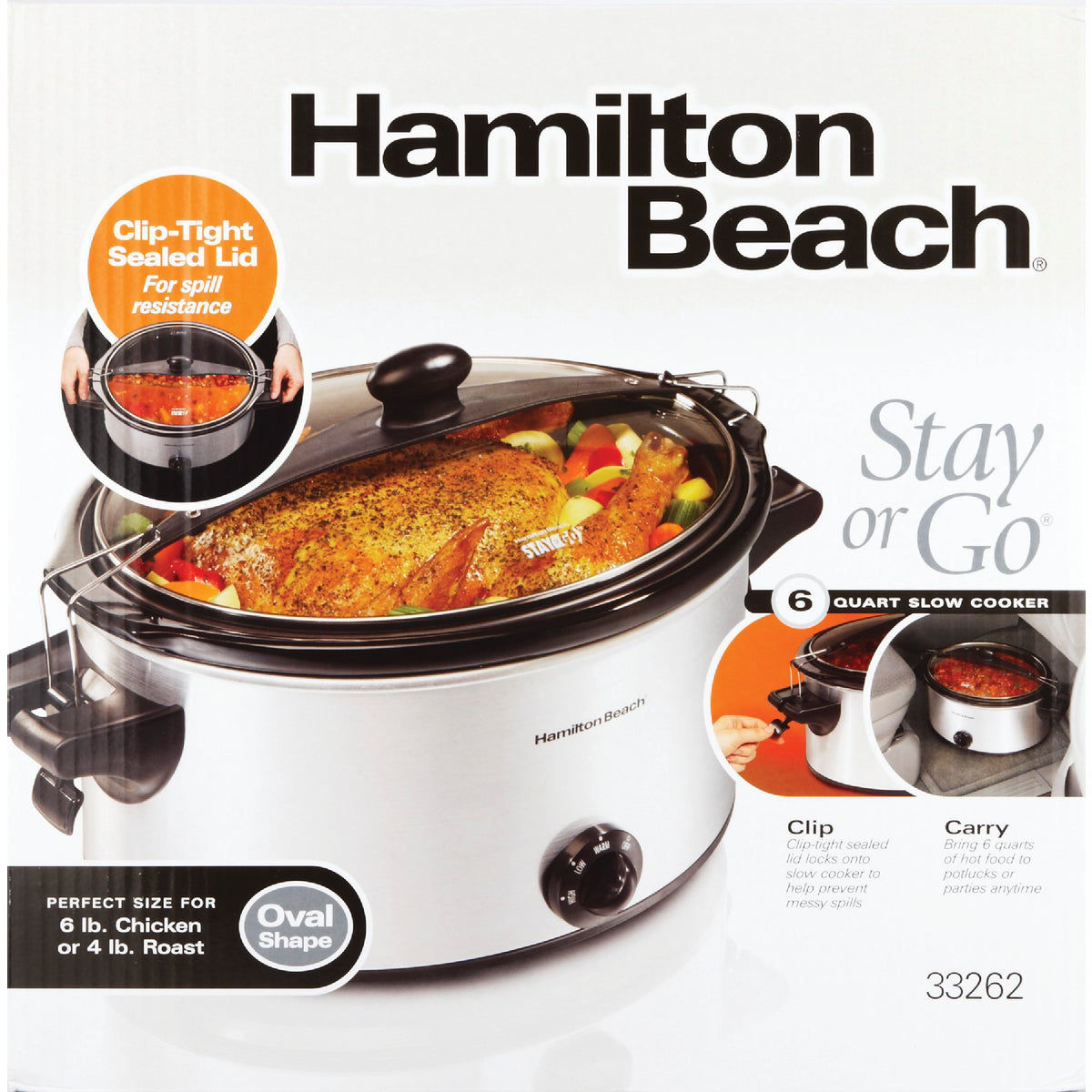 Hamilton Beach 33262 Stay Or Go Slow Cooker - 6 qt - Stainless Steel
