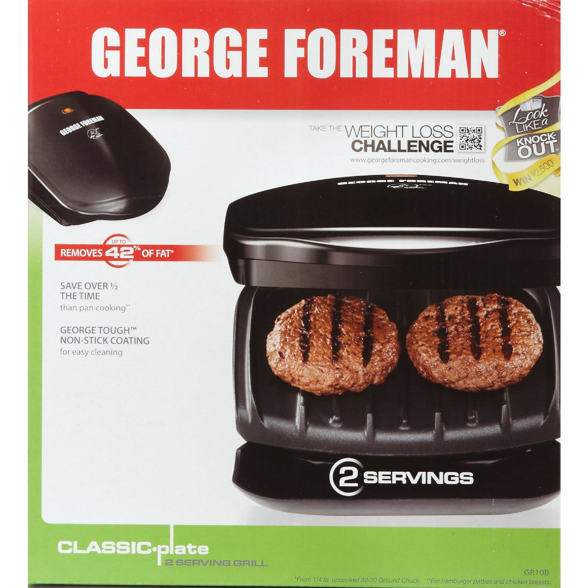 George Foreman Grill, 2 Serving GR10B