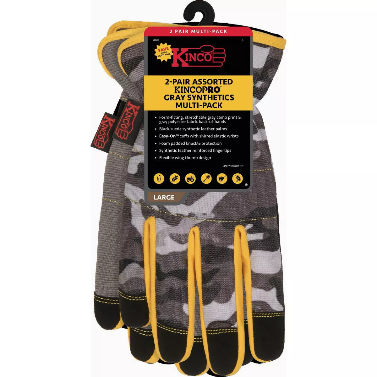 KincoPro Men's XL Light-Duty Gray Camo Synthetic Glove (2-Pack)-