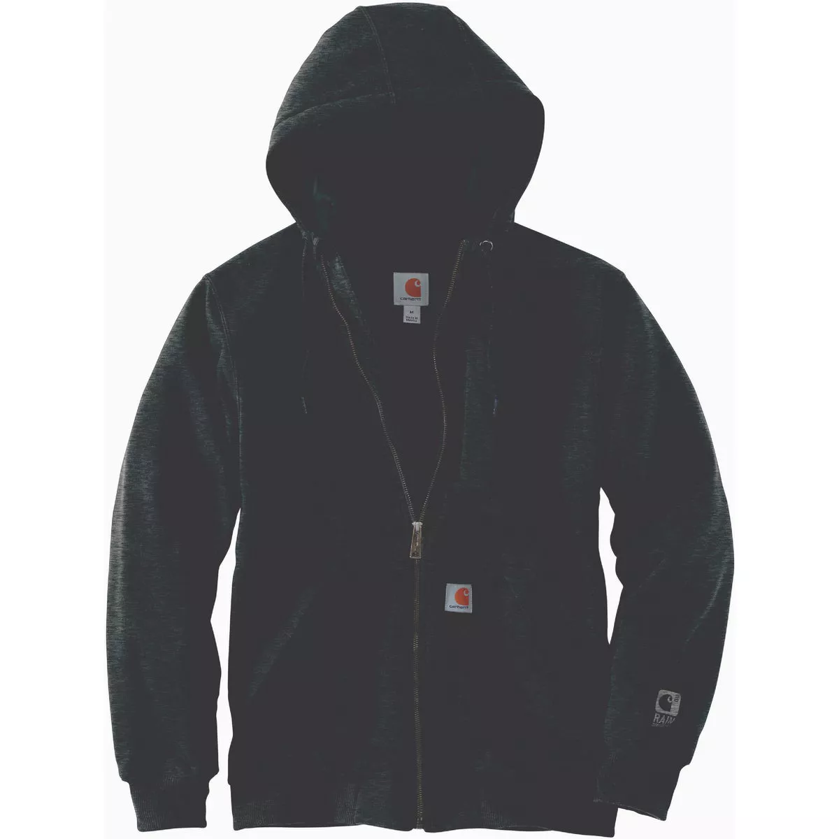 Carhartt Rain Defender Men's Medium Regular Carbon Heather Midweight Quilt-Lined Full Zip Hooded Sweatshirt, Relaxed Fit