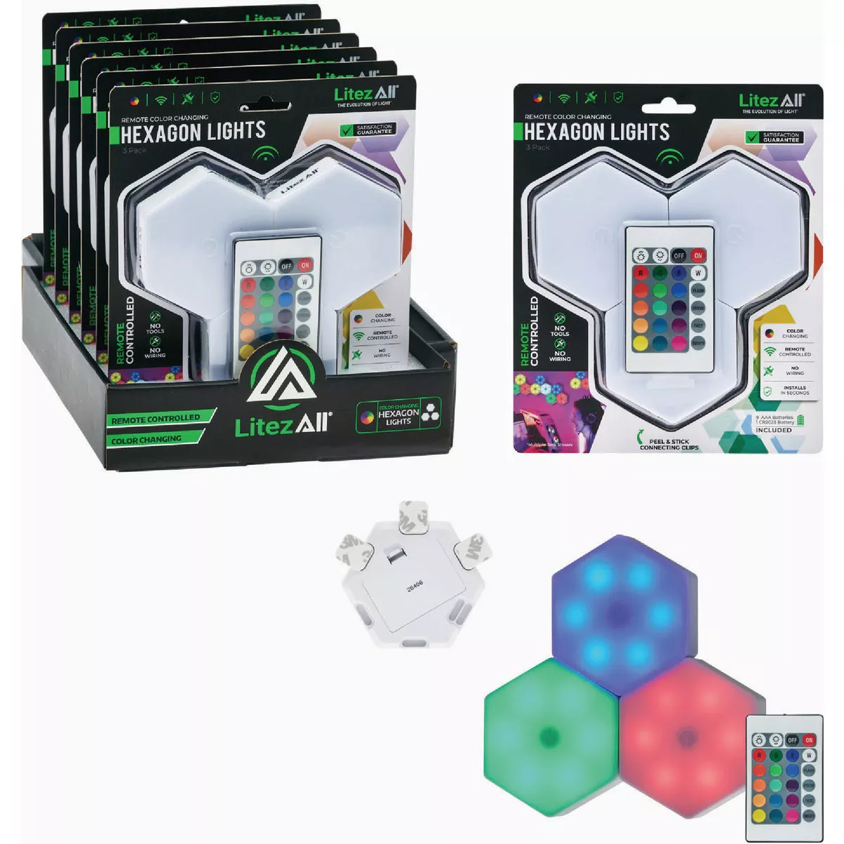 LitezAll Wireless Hexagon Lights with Remote Control (3-Pack)
