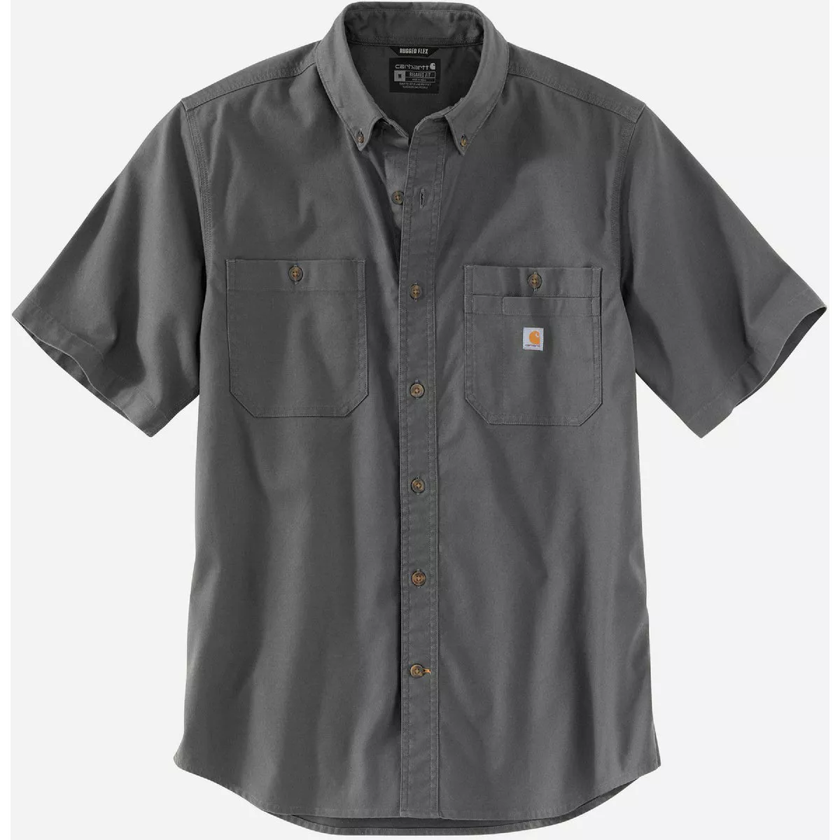 Carhartt Rugged Flex Men's 2XL Regular Gravel Canvas Short Sleeve Button Down Shirt, Relaxed Fit-