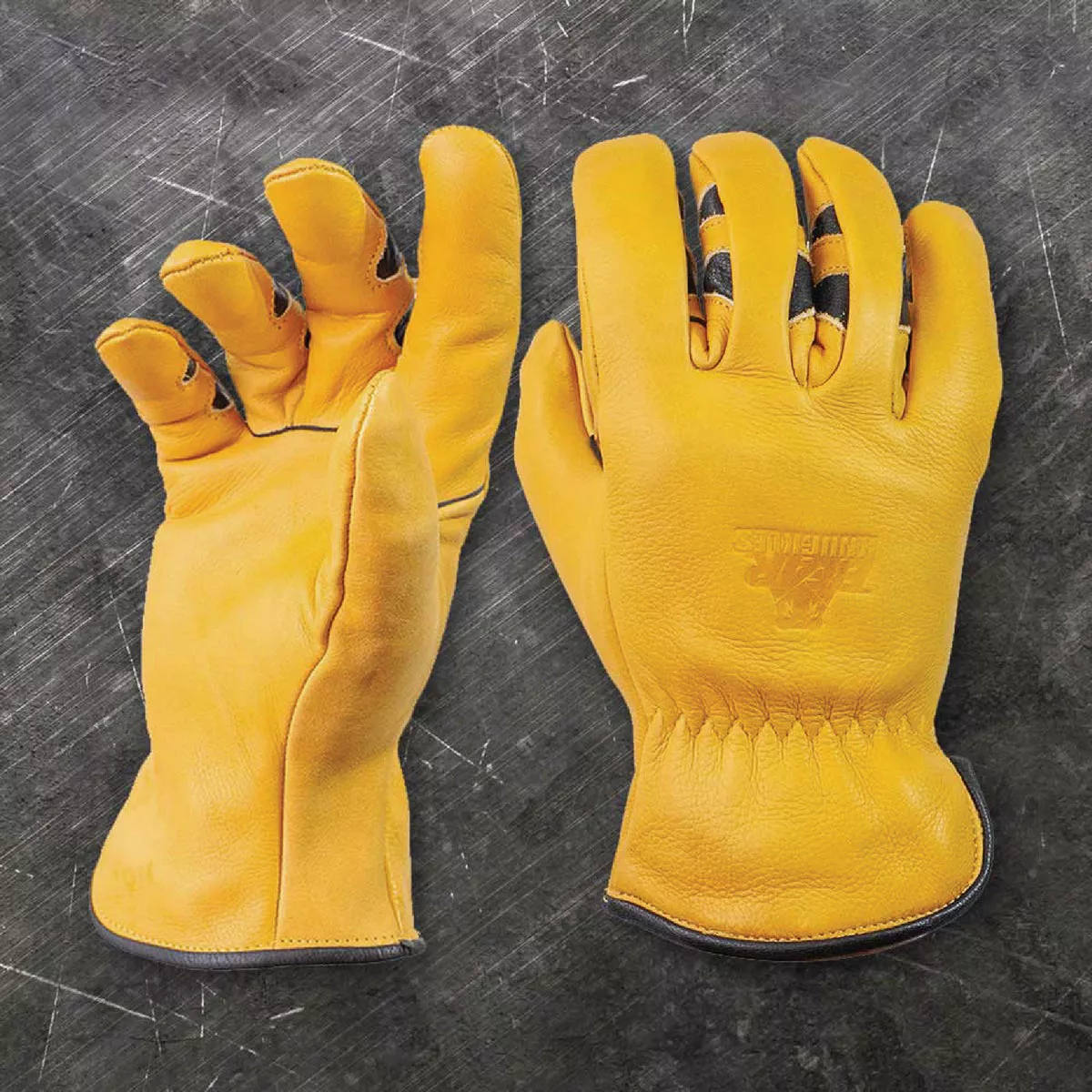 Bear Knuckles Heavy Duty Cowhide Driver Glove, Yellow, Precurved Finger Design