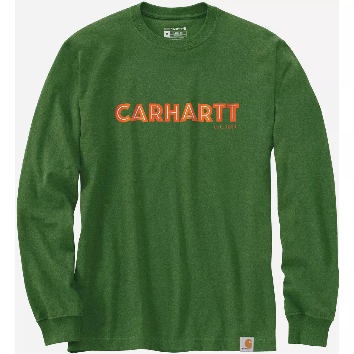 Carhartt Men's 3XL Regular Arborvitae Heather Long Sleeve Heavyweight Logo Graphic T-Shirt, Relaxed Fit