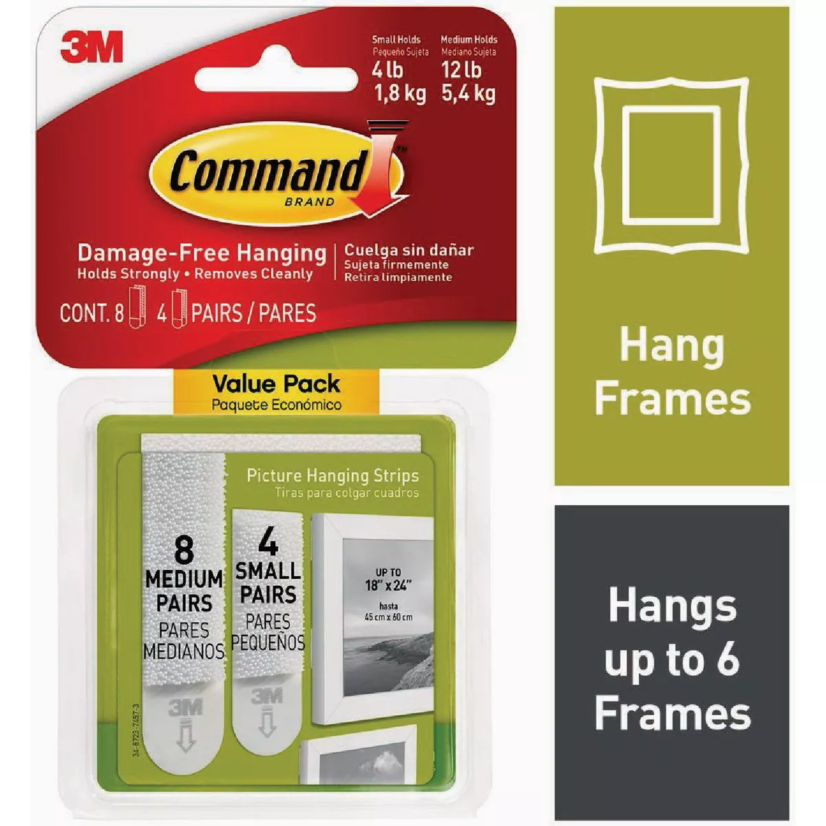 Command Adhesive Strips, 8 Small, 4 Medium, 4 Large