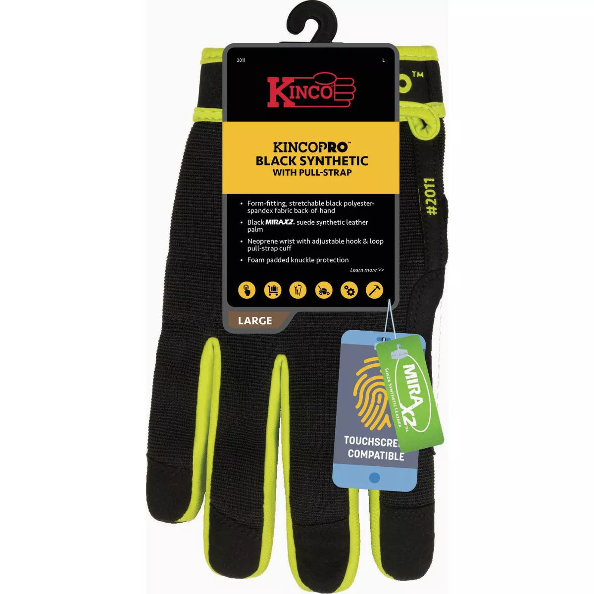 KincoPro Men's Large Black Synthetic Glove with Pull-Strap