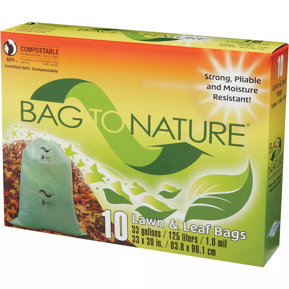 Bag To Nature 33 Gal. Green Compostable Houston Approved Lawn & Leaf Bag (10-Count) - photo 3