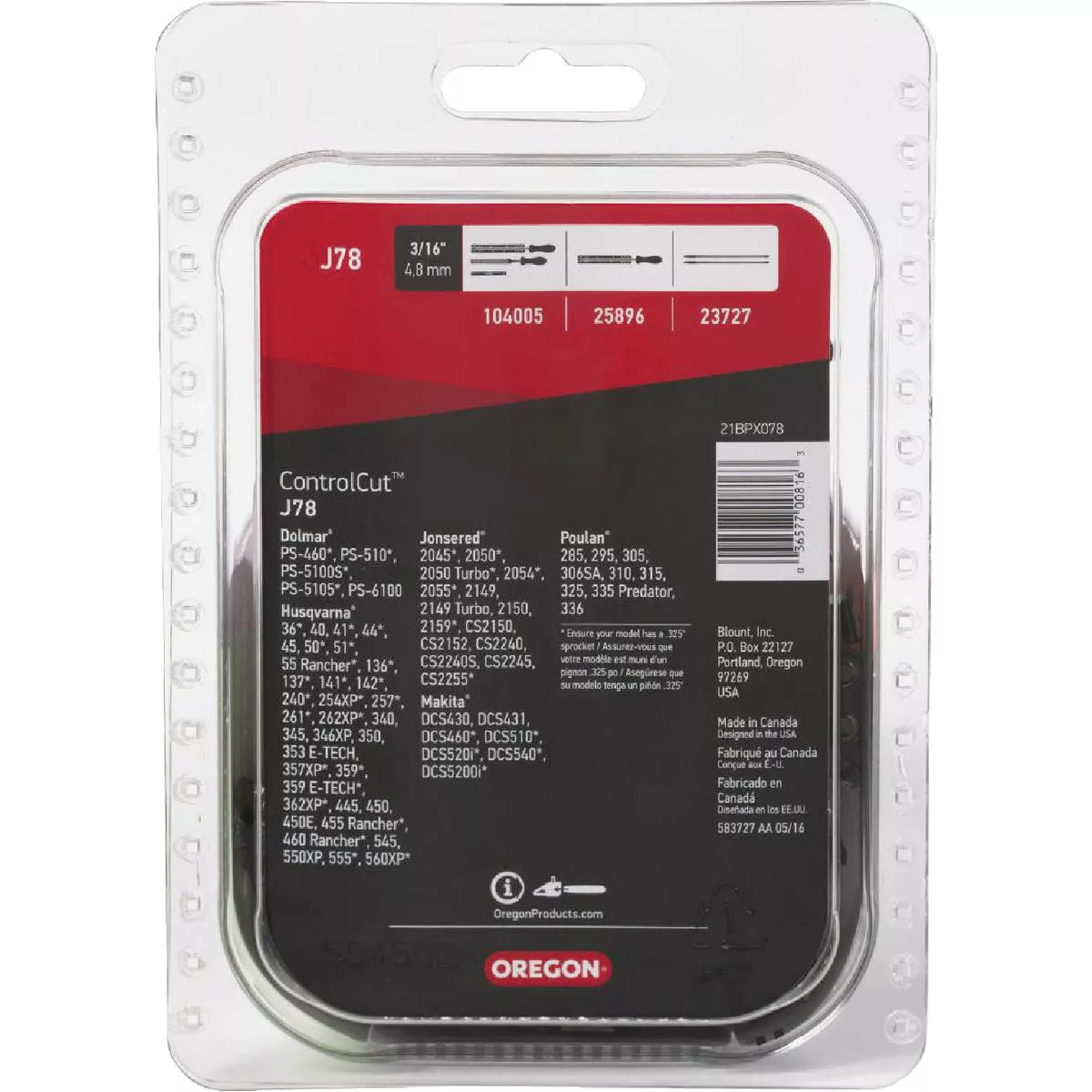 Oregon J78 ControlCut Saw Chain for 20 in. Bar - 78 Drive Links - fits Echo, Husqvarna, Makita, Poulan, Jonsered and others - photo 2