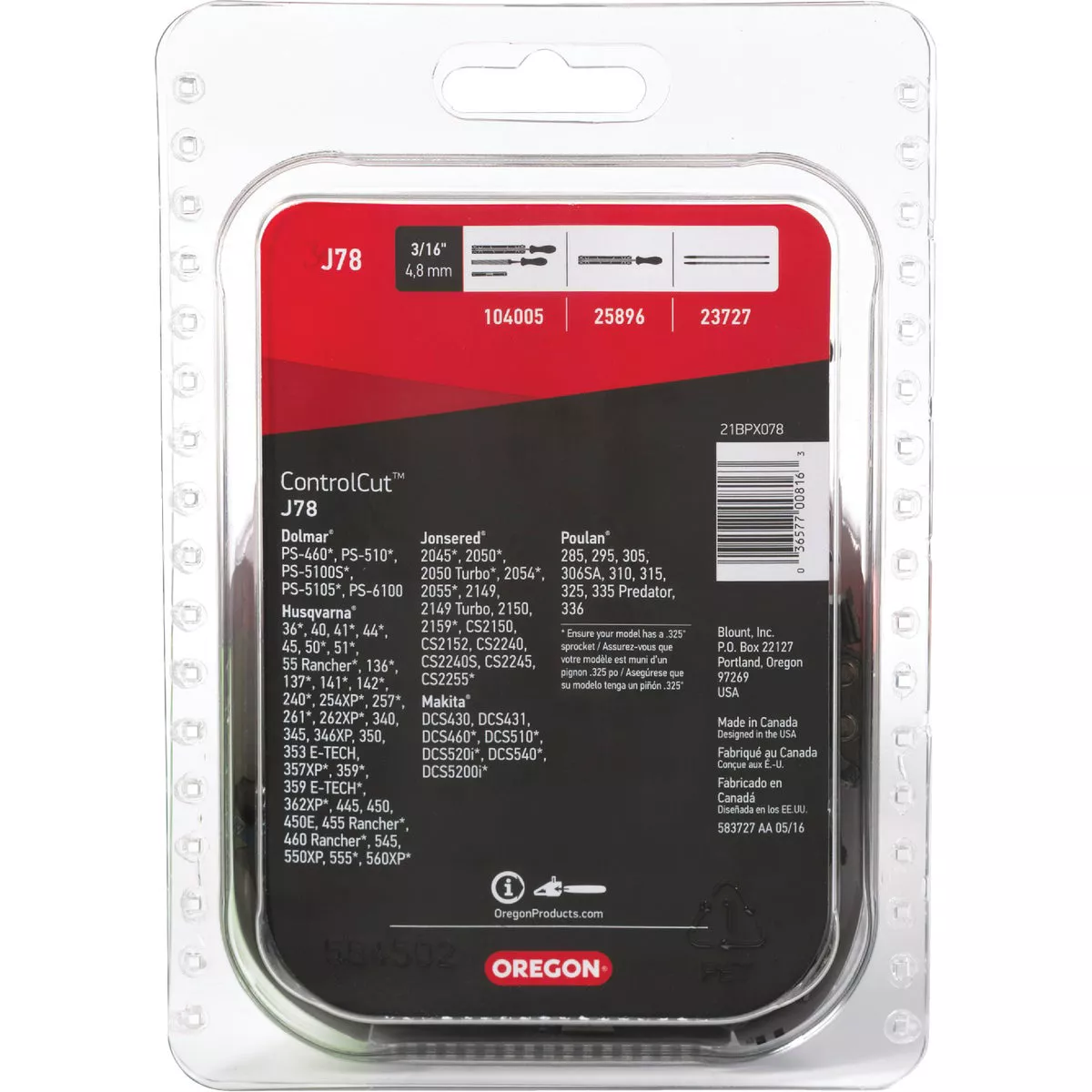 Oregon J78 ControlCut Saw Chain for 20 in. Bar - 78 Drive Links - fits Echo, Husqvarna, Makita, Poulan, Jonsered and others - photo 3