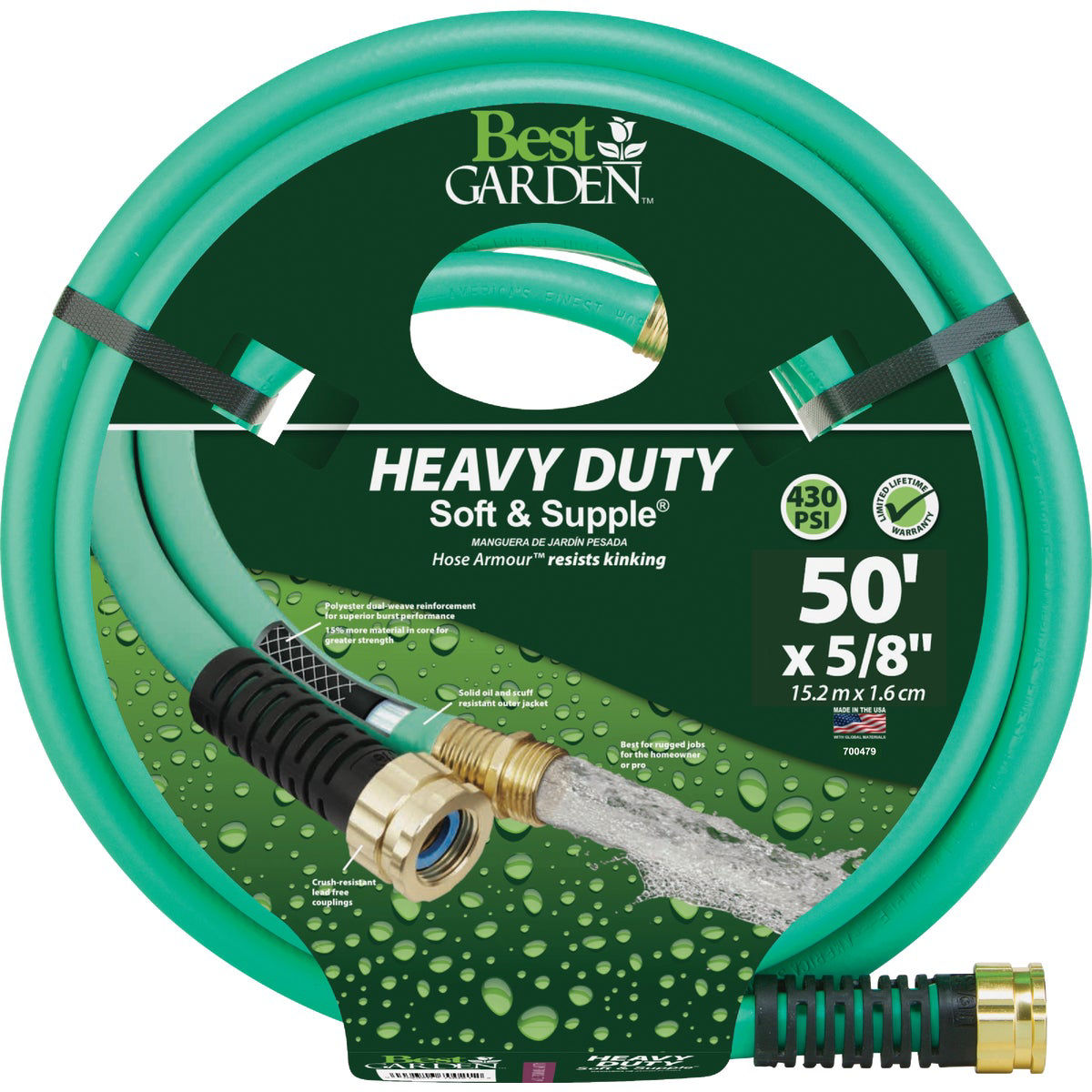 Best Garden 5/8 In. Dia. x 50 Ft. L. Heavy-Duty Soft & Supple Garden Hose
